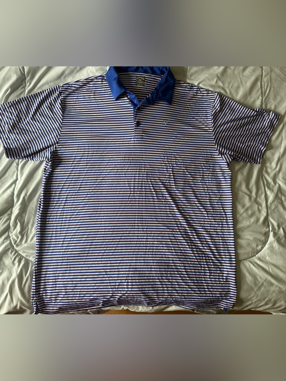 Callaway Blue and White Striped Polo Shirt - Men's